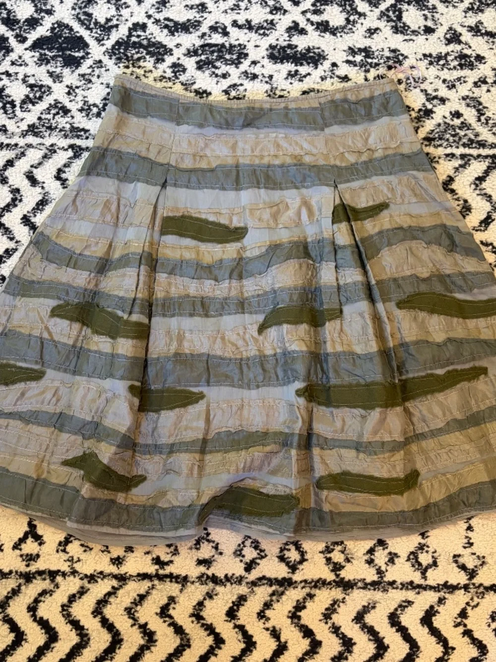 Chan Luu Silk Cotton Gray Green Textured Midi Skirt L Earth Tone Minimalist EUC